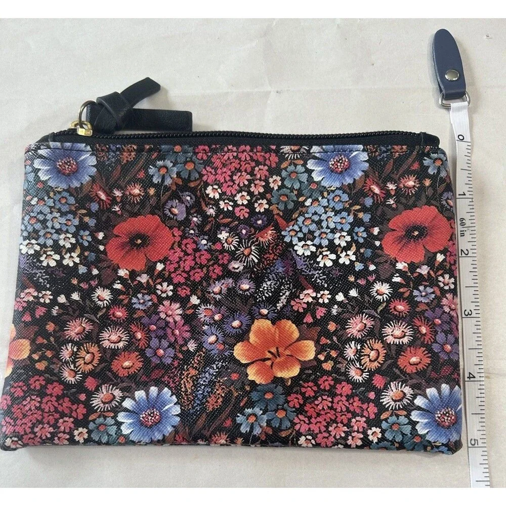Black, Red and Pink Cosmetic Bag with Floral Design